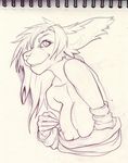  anthro autumm_airwave breasts canine clothed clothing female looking_at_viewer mammal monochrome nipples smile solo 