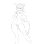  anthro autumm_airwave feline female mammal monochrome nude pussy smile solo standing wide_hips 