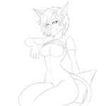  anthro autumm_airwave breasts clothed clothing featureless_breasts feline female looking_at_viewer mammal monochrome pillow smile solo 