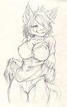  anthro autumm_airwave clothed clothing feline female looking_at_viewer mammal monochrome nipple_bulge pussy smile solo wide_hips 