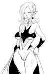  1girl breasts demon_girl dragon_ball dragon_ball_heroes dragon_ball_xenoverse dragonball_z female large_breasts monochrome simple_background smile solo towa_(dragon_ball) white_background white_hair 