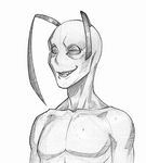  alien anthro autumm_airwave fangs irken looking_at_viewer male monochrome not_furry nude simple_background smile solo teeth white_background 