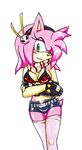  amortem-kun amy_rose anthro clothing cosplay fingerless_gloves fur gloves green_eyes headband hedgehog legwear mammal midriff one_eye_closed pink_fur scarf seductive simple_background sonic_(series) stockings wink yoko_littner 