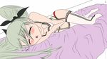  1girl anchovy bed bra cleavage eyes_closed garter garterbelt girls_und_panzer green_hair intorsus_volo leggings masturbation open_mouth panties ribbons stockings twintails 