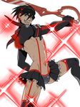  abs black_hair cosplay drifters fujiwara_riyu kill_la_kill looking_at_viewer male_focus matoi_ryuuko matoi_ryuuko_(cosplay) scissor_blade senketsu shimazu_toyohisa smile solo sword weapon 