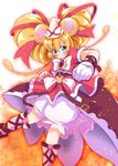  animal_ears bear_ears bloomers blue_eyes bow brooch clenched_hand cure_mofurun gloves hair_ribbon hat hat_bow jewelry kneehighs long_hair mahou_girls_precure! mini_hat mini_witch_hat mofurun_(mahou_girls_precure!) orange_hair personification precure red_ribbon red_skirt ribbon ruby_style serious skirt solo star star_in_eye striped striped_bow symbol_in_eye teliga underwear white_bloomers white_bow white_gloves white_hat witch_hat 