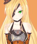 bare_shoulders blonde_hair breasts closed_mouth collarbone eyepatch green_eyes hair_over_one_eye halloween halloween_costume hat highres looking_at_viewer medium_breasts mini_hat mini_top_hat orange_background othinus sidelocks simple_background smile solo to_aru_majutsu_no_index to_aru_majutsu_no_index:_new_testament top_hat upper_body zang 