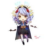  alternate_costume artist_name bangs bat black_cape black_footwear black_skirt blue_bow blue_hair blue_ribbon bow bubble_skirt cape chibi cup drinking_glass flower full_body garter_straps hair_flower hair_ornament halloween hamster_(hanmster) headgear holding holding_cup juno_(zhan_jian_shao_nyu) looking_at_viewer parted_bangs pointy_ears ribbon shoes simple_background skirt solo standing text_focus thighhighs vampire vampire_costume waistcoat white_background white_legwear wine_glass yellow_eyes zhan_jian_shao_nyu 