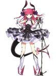  absurdres asymmetrical_horns black_dress blue_eyes detached_sleeves dragon_tail dress elizabeth_bathory_(fate) elizabeth_bathory_(fate)_(all) fate/extra fate/extra_ccc fate/grand_order fate_(series) gradient_hair hair_ribbon highres long_hair microphone microphone_stand multicolored_hair official_art pink_hair pointy_ears ribbon rojiura_satsuki:_chapter_heroine_sanctuary smile solo tail tail_ribbon wada_aruko wrist_cuffs 