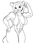  abs anthro bikini canine clothing female mammal merffle monochrome muscular sling_bikini smile solo swimsuit thick_thighs wide_hips wolf 