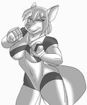  anthro bodysuit canine clothing fangs female looking_at_viewer mammal merffle monochrome navel skinsuit solo teeth tight_clothing wide_hips 