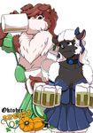  2016 alcohol alpha_channel anthro beer beverage big_breasts breasts canine caprine cleavage clothed clothing dog drinking duo erect_nipples female halloween holidays mammal nipple_bulge nipples sheep yawg 