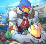  anthro avian bird bulge canine city clothing falco_lombardi fox fox_mccloud frottage grin macro male male/male mammal mayar nintendo sex size_difference star_fox video_games wolf_o&#039;donnell 