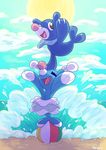  ambiguous_gender backlist backlit balancing balancing_on_tail brionne cute_fangs eyes_closed feral mammal marine nintendo on_top on_top_of pinniped pok&eacute;mon ponacho popplio seascape smile video_games wave 
