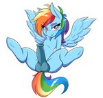  ambris balls blush chest_tuft crossgender equine erection friendship_is_magic hair looking_at_viewer male mammal multicolored_hair my_little_pony navel pegasus penis rainbow_dash_(mlp) raised_eyebrow seductive simple_background smile solo tuft vein white_background wings 