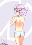  ass neptune_(choujigen_game_neptune) neptune_(series) panties purple_eyes purple_hair red_romanov smile solo striped striped_panties teeth topless underwear 