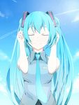  animated animated_gif blue_hair eyes_closed hatsune_miku long_hair piisu smile tie twintails vocaloid wind 