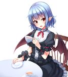  :d bad_id bad_pixiv_id bangs bat_wings black_blouse black_skirt blouse blue_hair blush breasts buttons chair cup error eyelashes fang frilled_skirt frills holding holding_cup junior27016 looking_at_viewer no_hat no_headwear open_mouth plate pointy_ears puffy_short_sleeves puffy_sleeves red_eyes red_ribbon remilia_scarlet ribbon saucer short_hair short_sleeves simple_background sitting skirt skirt_set small_breasts smile solo table tea teacup touhou white_background wings wrist_cuffs 