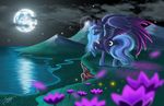  blue_eyes blue_feathers blue_fur blue_hair cutie_mark duskie-06 equine feathered_wings feathers female feral friendship_is_magic fur grass hair hooves horn mammal moon my_little_pony night nude outside princess_luna_(mlp) sky solo standing water winged_unicorn wings 