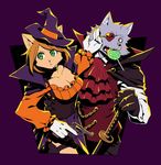  1boy 1girl blue_eyes candy cat dog eyepatch furry green_eyes halloween hallowwen_costume rifle weapon yow 