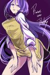  contrapposto cowboy_shot dress english hands_on_thighs long_sleeves puffy_long_sleeves puffy_sleeves purple_eyes purple_hair short_dress simple_background sketch solo standing terrajin thighs touhou tsukumo_benben twintails 