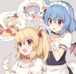  :d :o :q alternate_costume apron armband ascot bat_wings blonde_hair blue_dress blue_hair blush bow broom bucket chibi collarbone commentary_request detached_wings dress duster enmaided flandre_scarlet flying_sweatdrops food grey_background hair_between_eyes hair_bow hat hat_bow hat_ribbon index_finger_raised ketchup looking_at_another looking_at_viewer maid maid_headdress minigirl mob_cap multiple_girls neck_ribbon no_hat no_headwear omurice open_mouth pink_dress plate puffy_short_sleeves puffy_sleeves red_dress remilia_scarlet ribbon short_hair short_sleeves side_ponytail simple_background smile speech_bubble spoken_person tomato tongue tongue_out touhou v-shaped_eyebrows waist_apron wings wrist_cuffs yada_(xxxadaman) |_| 