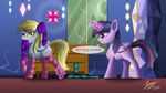  2016 blonde_hair brown_hair clothing cross-eyed cutie_mark derpy_hooves_(mlp) detailed_background duo duskie-06 english_text equine feathers female feral friendship_is_magic fur grey_feathers grey_fur hair hooves horn legwear mammal my_little_pony pegasus purple_eyes purple_feathers purple_fur purple_hair socks standing text winged_unicorn wings yelloweyes 