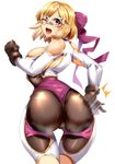  alternate_costume ass blonde_hair breasts brown_eyes cameltoe djeeta_(granblue_fantasy) gloves granblue_fantasy hair_ribbon highres large_breasts looking_at_viewer looking_back mask one_eye_closed revision ribbon shiny short_hair simple_background smile solo spanking steam sweat thighs umakatsuhai white_background wide_hips wrestler_(granblue_fantasy) wrestling_mask wrestling_outfit 