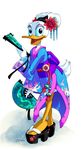  2013 anthro avian beak bird blue_eyes clothed clothing daisy_duck disney duck female flower footwear hair hi_res japanese_clothing katiramoon kimono looking_at_viewer makeup open_mouth plant sandals short_hair smile solo standing tongue white_hair white_skin yellow_skin 