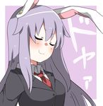  :3 blazer blush breasts closed_eyes collared_shirt doyagao highres jacket kz_oji long_hair medium_breasts necktie purple_hair red_neckwear reisen_udongein_inaba shirt smug solo touhou uwu v-shaped_eyebrows 