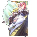  1girl detached_sleeves eyes_closed hair_ornament headdress last_period lying maid official_art on_back on_side pink_hair ram_(re:zero) re:zero_kara_hajimeru_isekai_seikatsu shoes_removed short_hair sleeping solo thighhighs white_legwear whoopin x_hair_ornament 