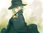  blonde_hair cloak edmond_dantes_(fate/grand_order) fate/grand_order fate_(series) genderswap genderswap_(mtf) hair_over_one_eye hat light_smile looking_at_viewer pako solo yellow_eyes 