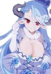  bad_id bad_pixiv_id bare_shoulders blue_hair breasts cleavage draph dress elbow_gloves gloves granblue_fantasy horns huge_breasts izmir long_hair looking_at_viewer nachisuke pointy_ears red_eyes simple_background solo white_background white_gloves 