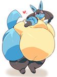  &lt;3 2016 ambiguous_gender belly big_belly blush funi hyper hyper_belly lucario nintendo obese overweight pok&eacute;mon red_eyes smile solo thick_thighs tongue video_games wide_hips 