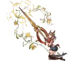  animal_ears ass brown_eyes brown_hair erune flower full_body gloves granblue_fantasy hair_ornament kneeling la_coiffe_(granblue_fantasy) long_hair looking_at_viewer looking_back minaba_hideo miniskirt official_art puffy_sleeves scissors short_sleeves skirt solo thighhighs transparent_background 