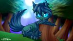  blue_eyes blue_hair claws day detailed_background dshou equine fan_character grass hair horse hybrid male mammal my_little_pony nude outside pony smile solo teeth timberwolf 