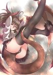  ass ayyh brown_hair cameltoe dragon_girl glasses highres horns panties pleated_skirt pointy_ears red_eyes side-tie_panties skirt smile solo tail thighhighs underwear wings 