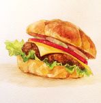  beige_background bread_bun cheese commentary_request food hamburger highres lettuce no_humans onion sibu_(orange_peel) simple_background tomato 