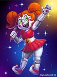  animatronic baby_(fnafsl) clothing digital_media_(artwork) female five_nights_at_freddy&#039;s footwear green_eyes hair humanoid looking_at_viewer machine mataknight microphone outta_sync pixel_(artwork) red_hair robot shoes simple_background sister_location skirt smile sparkles video_games 