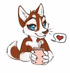  &lt;3 akineza anthro blue_eyes brown_fur brown_nose canine cup dog eyebrows fur husky mammal simple_background smile solo white_background white_fur 