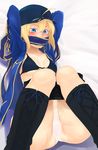  ahoge angry arms_behind_head artoria_pendragon_(all) baseball_cap black_bra blonde_hair blush boots bra cross-laced_footwear fate/grand_order fate_(series) gag gagged green_eyes hat i-pan jacket lying mysterious_heroine_x on_back panties ponytail restrained rojiura_satsuki:_chapter_heroine_sanctuary scarf shorts shorts_pull solo tears track_jacket underwear white_panties 