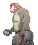  bear boar cellphone clothing fb1907 holding_object looking_at_viewer male mammal musclegut muscular pants pecs phone porcine shorts signature solo wet 
