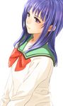  blue_eyes blue_hair bow closed_mouth expressionless highres saiki_kusuo_no_psi_nan school_uniform solo teiraman teruhashi_kokomi 