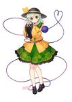  artist_name black_hat blann blush bow closed_mouth floral_print frilled_shirt_collar frills full_body green_eyes green_hair green_skirt hat hat_bow heart heart_hands heart_of_string highres komeiji_koishi long_sleeves looking_at_viewer petticoat shirt skirt smile solo touhou white_background wide_sleeves yellow_bow yellow_shirt 
