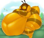  4_arms armpits arthropod bee belly big_belly big_breasts big_butt breasts brown_hair butt detailed_background digital_media_(artwork) featureless_breasts female green_eyes hair hand_on_stomach honey_(sweer_tomato) huge_breasts huge_butt hyper hyper_belly insect jaykuma morbidly_obese multi_arm multi_limb navel nude obese overweight sitting smile solo yellow_skin 