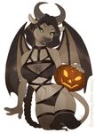  anthro bovine cattle clothed clothing demon female halloween holidays horn looking_at_viewer mammal smile solo vexstacy watermark wide_hips wings 