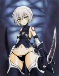  1girl artist_request assassin_of_black back bandaged_arm fate/grand_order fate_(series) knife looking_at_viewer navel scar short_hair thighhighs thighs weapon white_hair wide_hips 