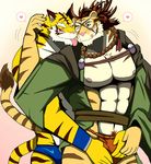  &lt;3 bearlovestiger13 bulge clothed clothing compression_artifacts feline male male/male mammal muscular muscular_male tiger tongue tongue_out 