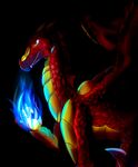  2014 black_background dark digital_media_(artwork) dragon fire furrytiger_2012 horn male simple_background solo teeth wings yellow_eyes 