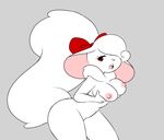  anthro bow breasts chinchilla female fur grey_background hair hair_over_eye mammal nipples nude red_eyes rodent scribs03 simple_background solo white_fur 